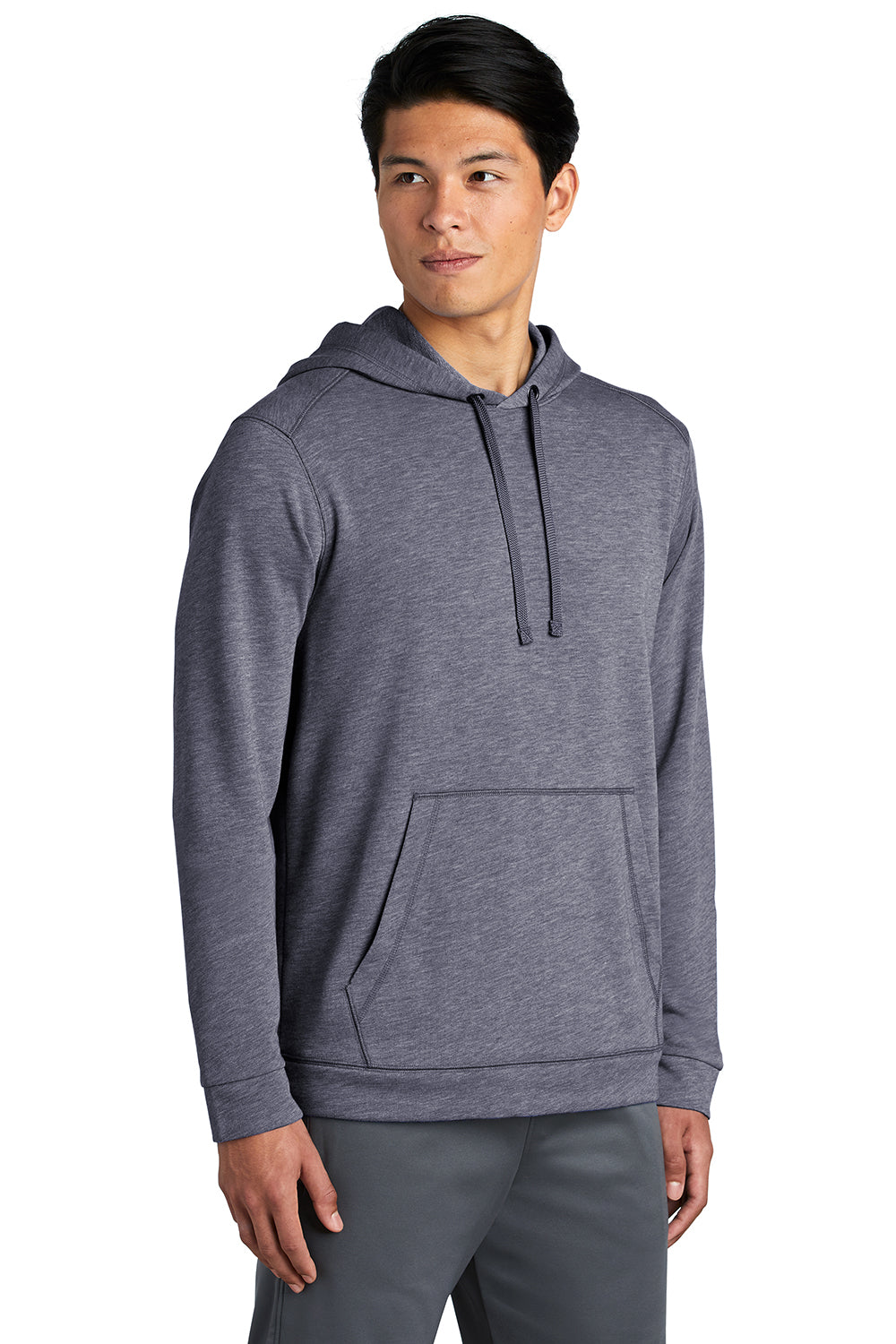 Sport-Tek ST296 Mens Moisture Wicking Fleece Hooded Sweatshirt Hoodie Heather True Navy Blue Model 3q