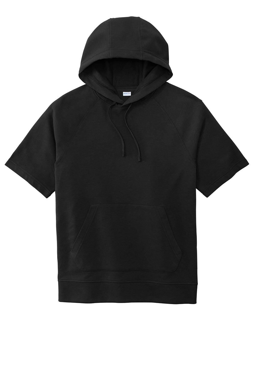 Sport-Tek ST297 Mens Moisture Wicking Fleece Short Sleeve Hooded Sweatshirt Hoodie Black Flat Front