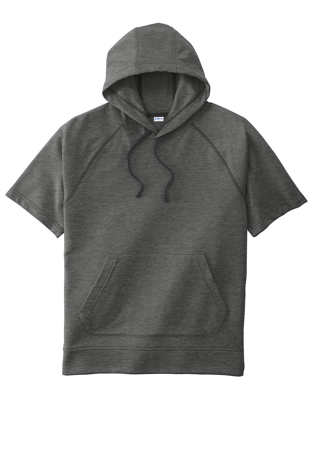 Sport-Tek ST297 Mens Moisture Wicking Fleece Short Sleeve Hooded Sweatshirt Hoodie Heather Dark Grey Flat Front