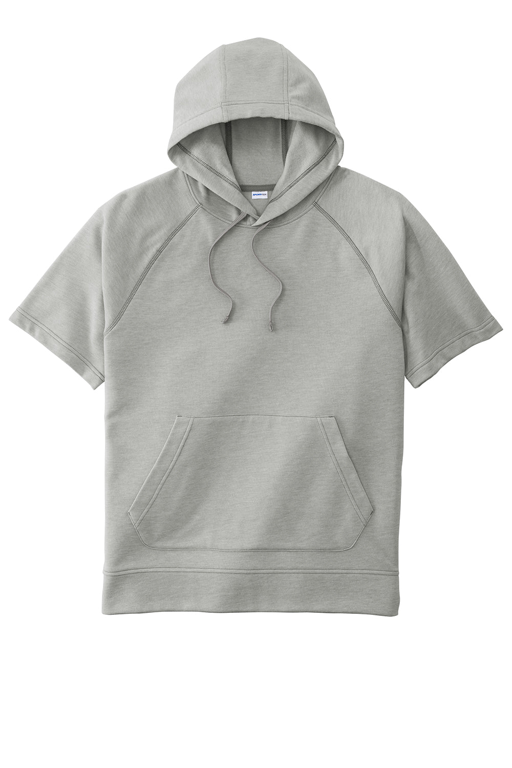 Sport-Tek ST297 Mens Moisture Wicking Fleece Short Sleeve Hooded Sweatshirt Hoodie Heather Light Grey Flat Front