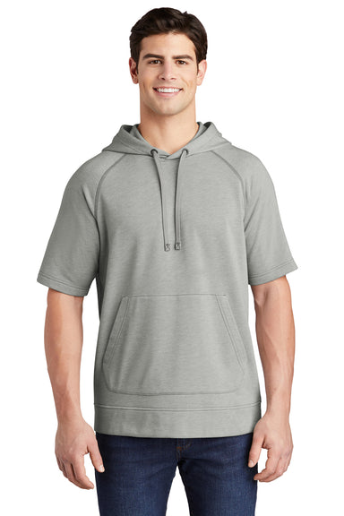 Sport-Tek ST297 Mens Moisture Wicking Fleece Short Sleeve Hooded Sweatshirt Hoodie Heather Light Grey Model Front