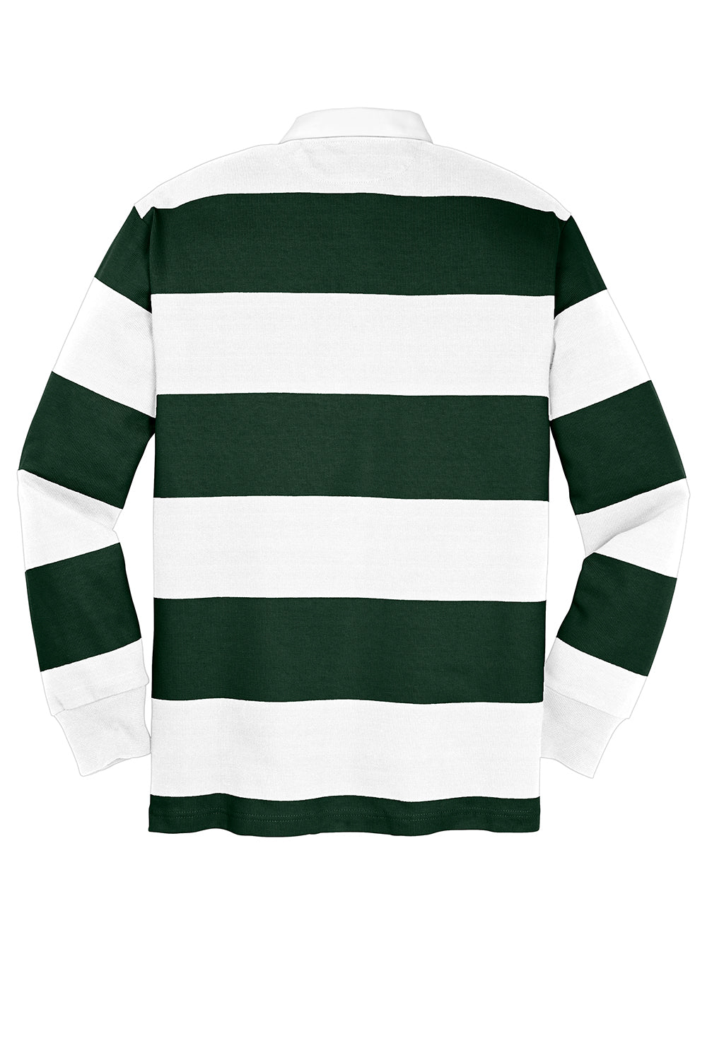 Sport-Tek ST301 Mens Classic Rugby Long Sleeve Polo Shirt Forest Green/White Flat Back