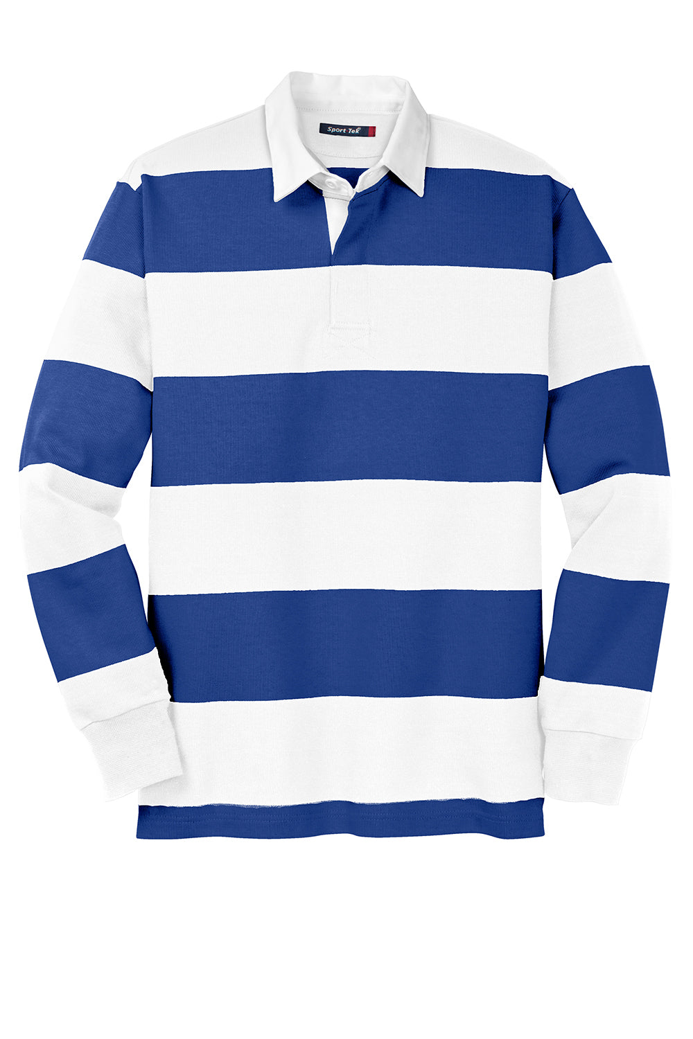 Sport-Tek ST301 Mens Classic Rugby Long Sleeve Polo Shirt True Royal Blue/White Flat Front