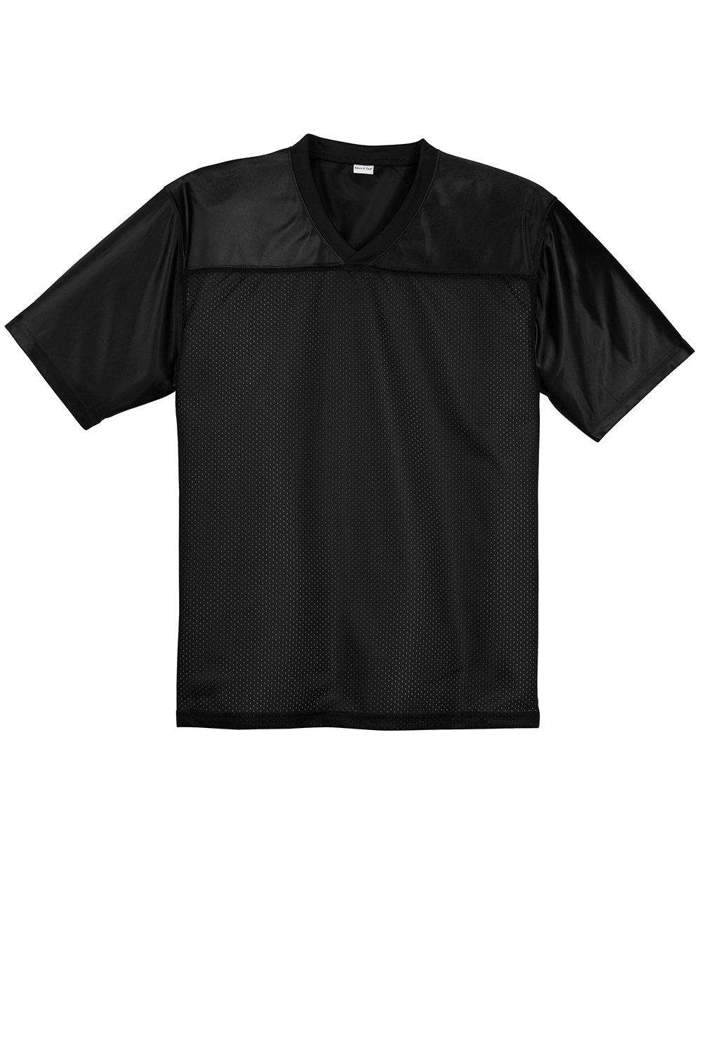 Sport-Tek ST307 Mens Short Sleeve V-Neck T-Shirt Black Flat Front