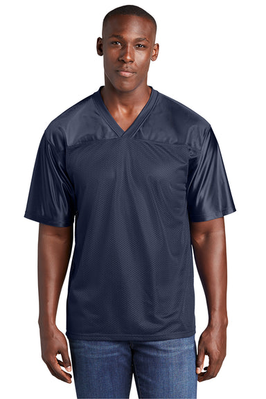 Sport-Tek ST307 Mens Short Sleeve V-Neck T-Shirt True Navy Blue Model Front