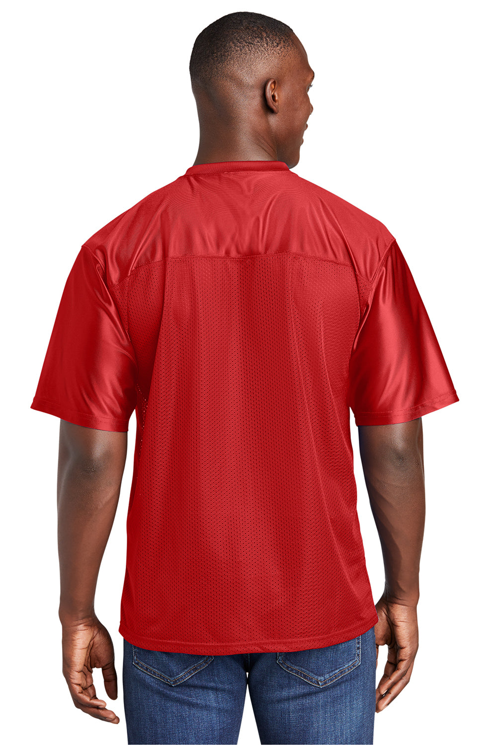 Sport-Tek ST307 Mens Short Sleeve V-Neck T-Shirt True Red Model Back