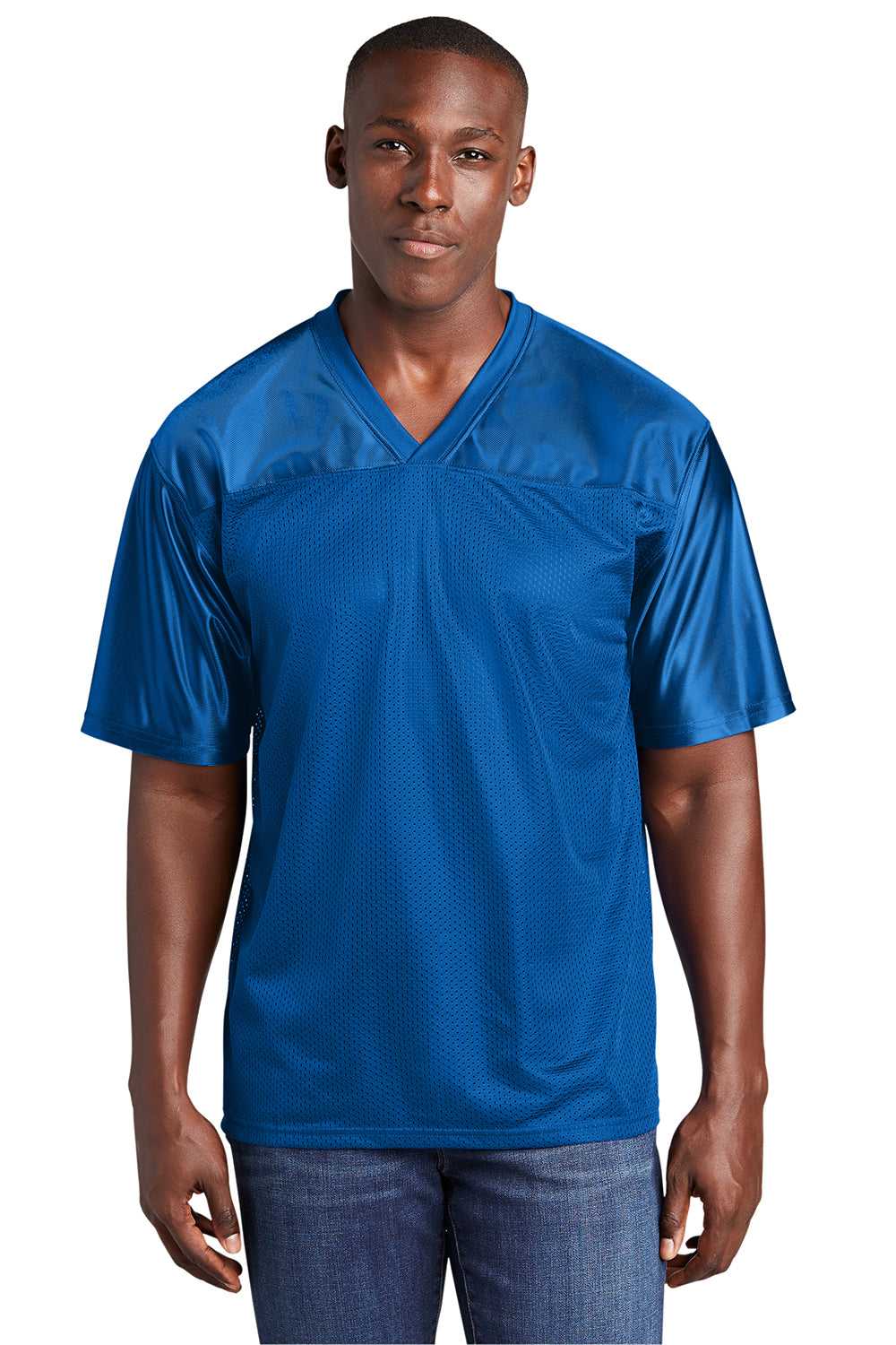 Sport-Tek ST307 Mens Short Sleeve V-Neck T-Shirt True Royal Blue Model Front