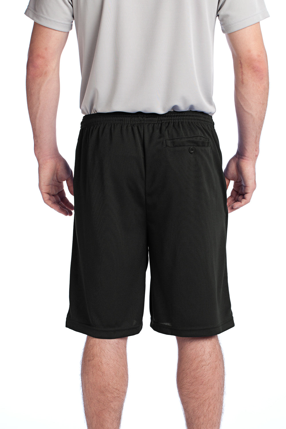 Sport-Tek ST312 Mens Moisture Wicking Tough Mesh Shorts w/ Pockets Black Model Back