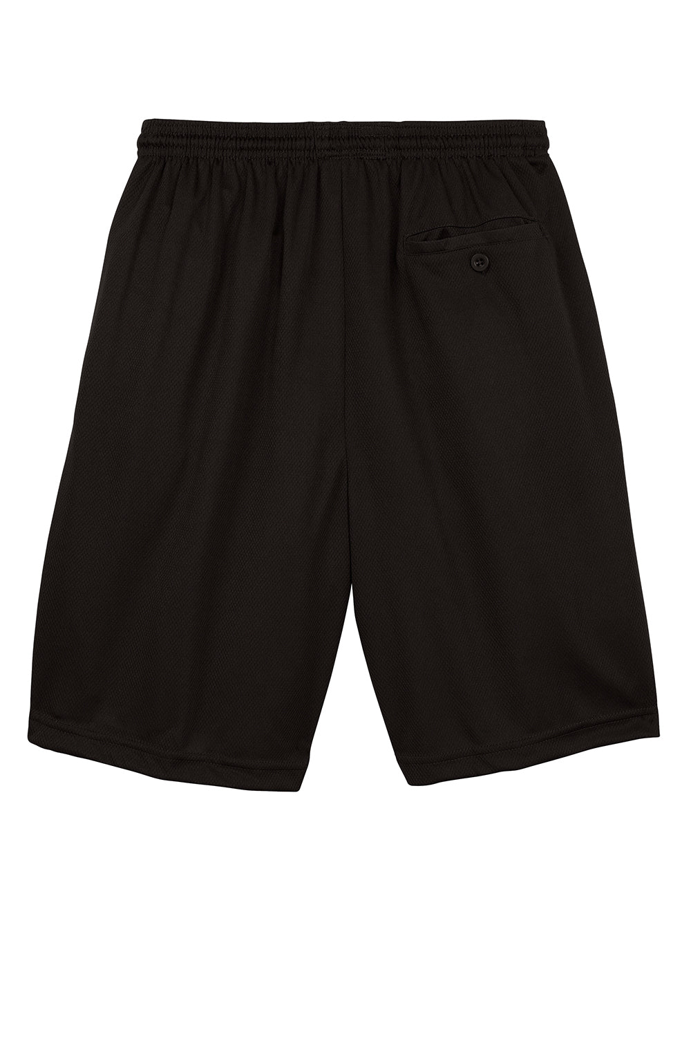 Sport-Tek ST312 Mens Moisture Wicking Tough Mesh Shorts w/ Pockets Black Flat Back