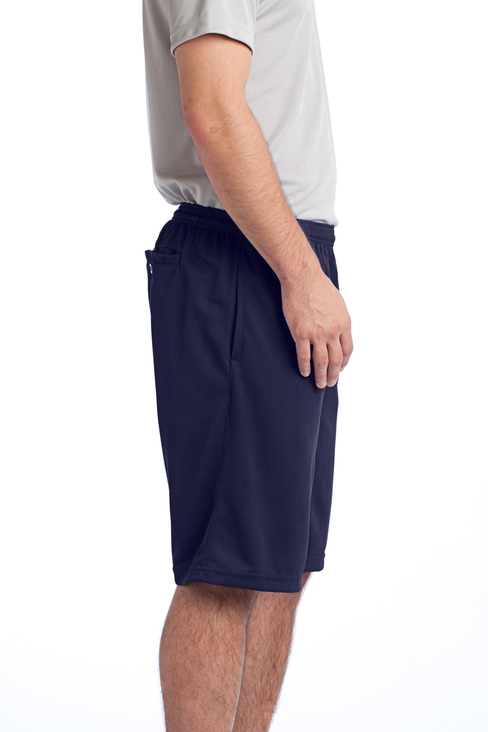 Sport-Tek ST312 Mens Moisture Wicking Tough Mesh Shorts w/ Pockets True Navy Blue Model Side