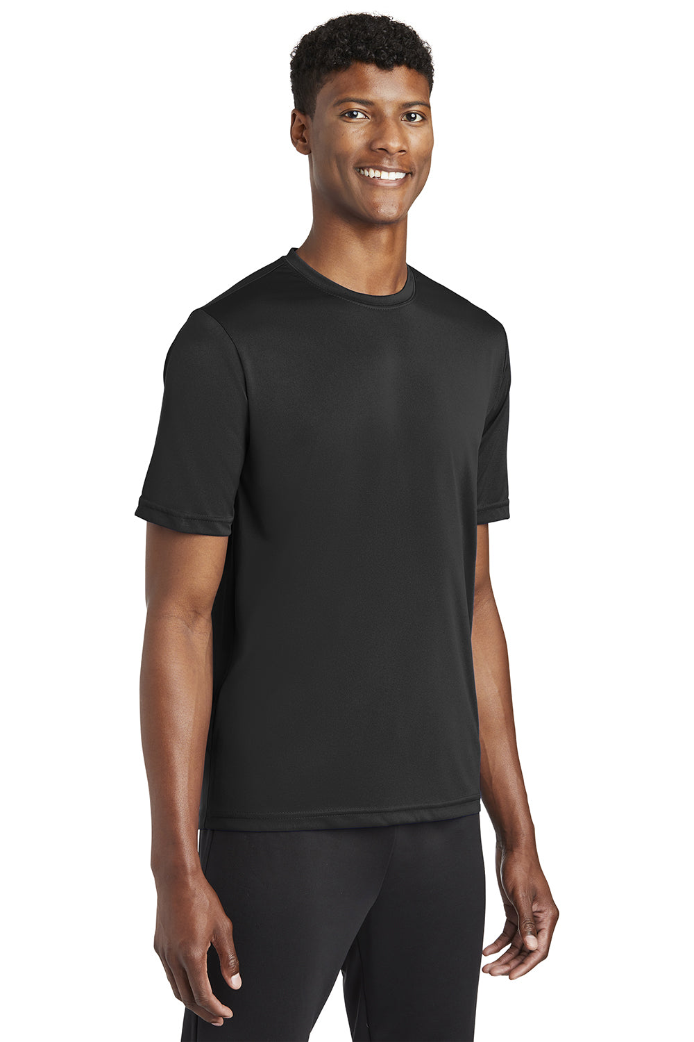 Sport-Tek ST320 Mens Tough Moisture Wicking Short Sleeve Crewneck T-Shirt Black Model 3q