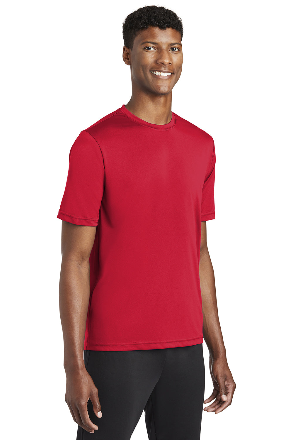 Sport-Tek ST320 Mens Tough Moisture Wicking Short Sleeve Crewneck T-Shirt Deep Red Model 3q