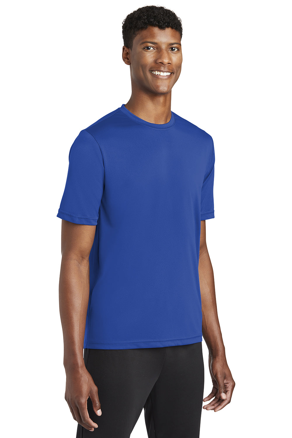 Sport-Tek ST320 Mens Tough Moisture Wicking Short Sleeve Crewneck T-Shirt True Royal Blue Model 3q