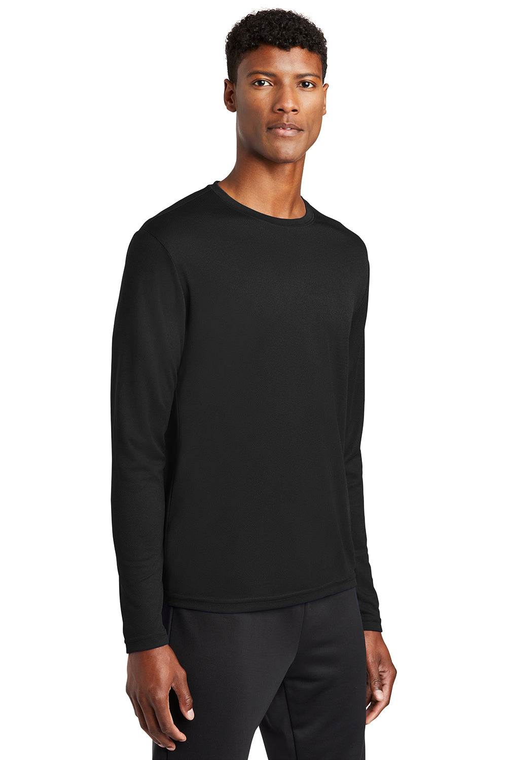 Sport-Tek ST340LS Mens RacerMesh Moisture Wicking Long Sleeve Crewneck T-Shirt Black Model 3q