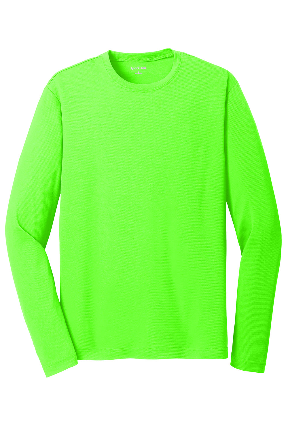 Sport-Tek ST340LS Mens RacerMesh Moisture Wicking Long Sleeve Crewneck T-Shirt Neon Green Flat Front