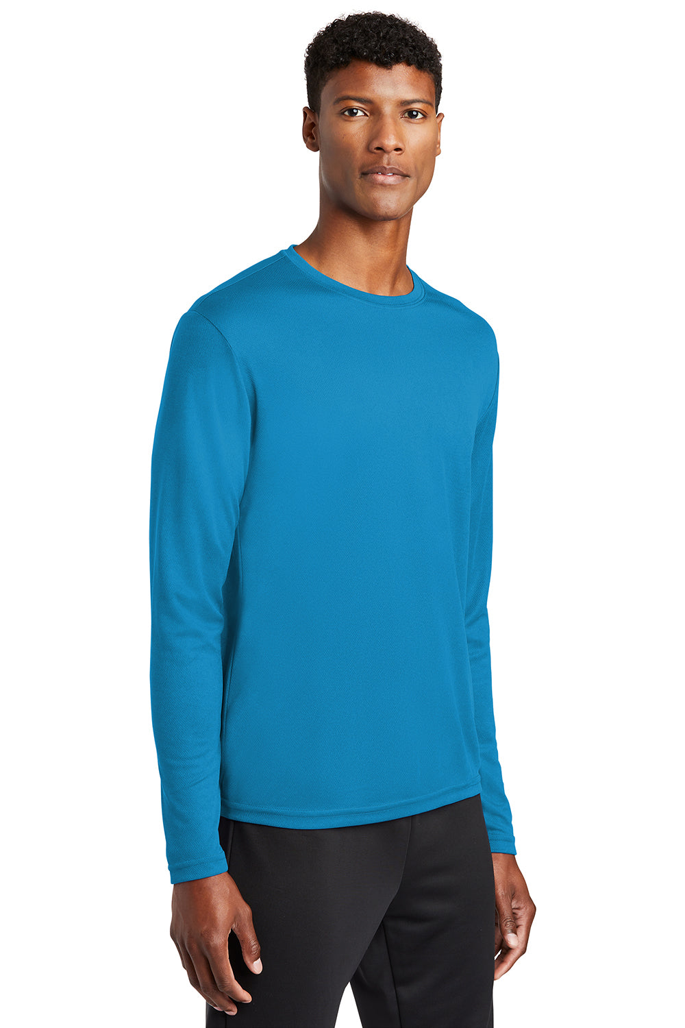 Sport-Tek ST340LS Mens RacerMesh Moisture Wicking Long Sleeve Crewneck T-Shirt Pond Blue Model 3q