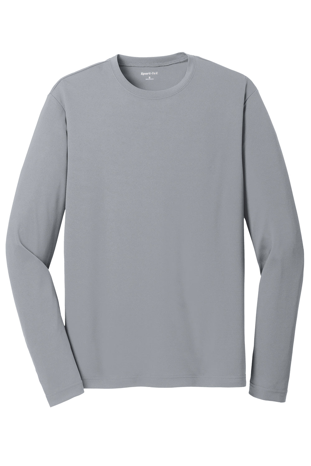 Sport-Tek ST340LS Mens RacerMesh Moisture Wicking Long Sleeve Crewneck T-Shirt Silver Grey Flat Front