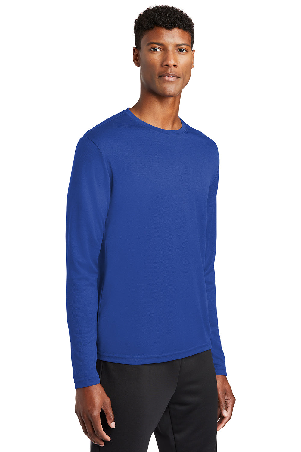 Sport-Tek ST340LS Mens RacerMesh Moisture Wicking Long Sleeve Crewneck T-Shirt True Royal Blue Model 3q