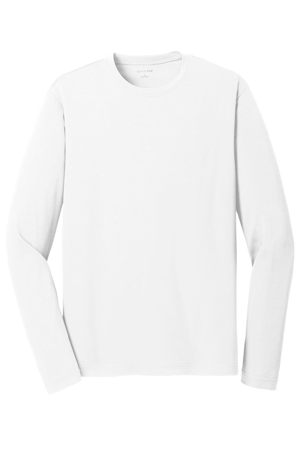 Sport-Tek ST340LS Mens RacerMesh Moisture Wicking Long Sleeve Crewneck T-Shirt White Flat Front