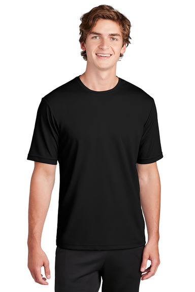 Sport-Tek ST340 Mens RacerMesh Moisture Wicking Short Sleeve Crewneck T-Shirt Black Model Front