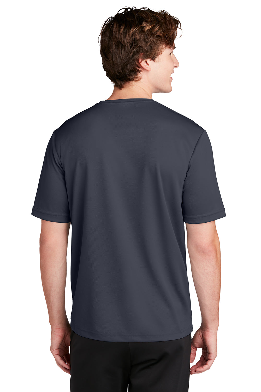 Sport-Tek ST340 Mens RacerMesh Moisture Wicking Short Sleeve Crewneck T-Shirt Graphite Grey Model Back