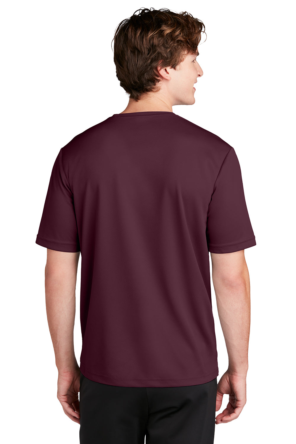 Sport-Tek ST340 Mens RacerMesh Moisture Wicking Short Sleeve Crewneck T-Shirt Maroon Model Back