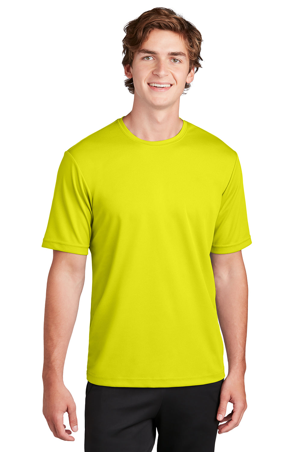 Sport-Tek ST340 Mens RacerMesh Moisture Wicking Short Sleeve Crewneck T-Shirt Neon Yellow Model Front