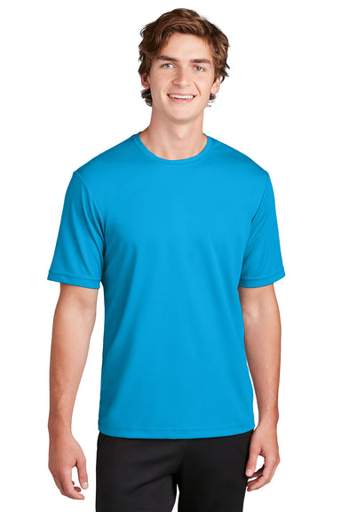 Sport-Tek ST340 Mens RacerMesh Moisture Wicking Short Sleeve Crewneck T-Shirt Pond Blue Model Front