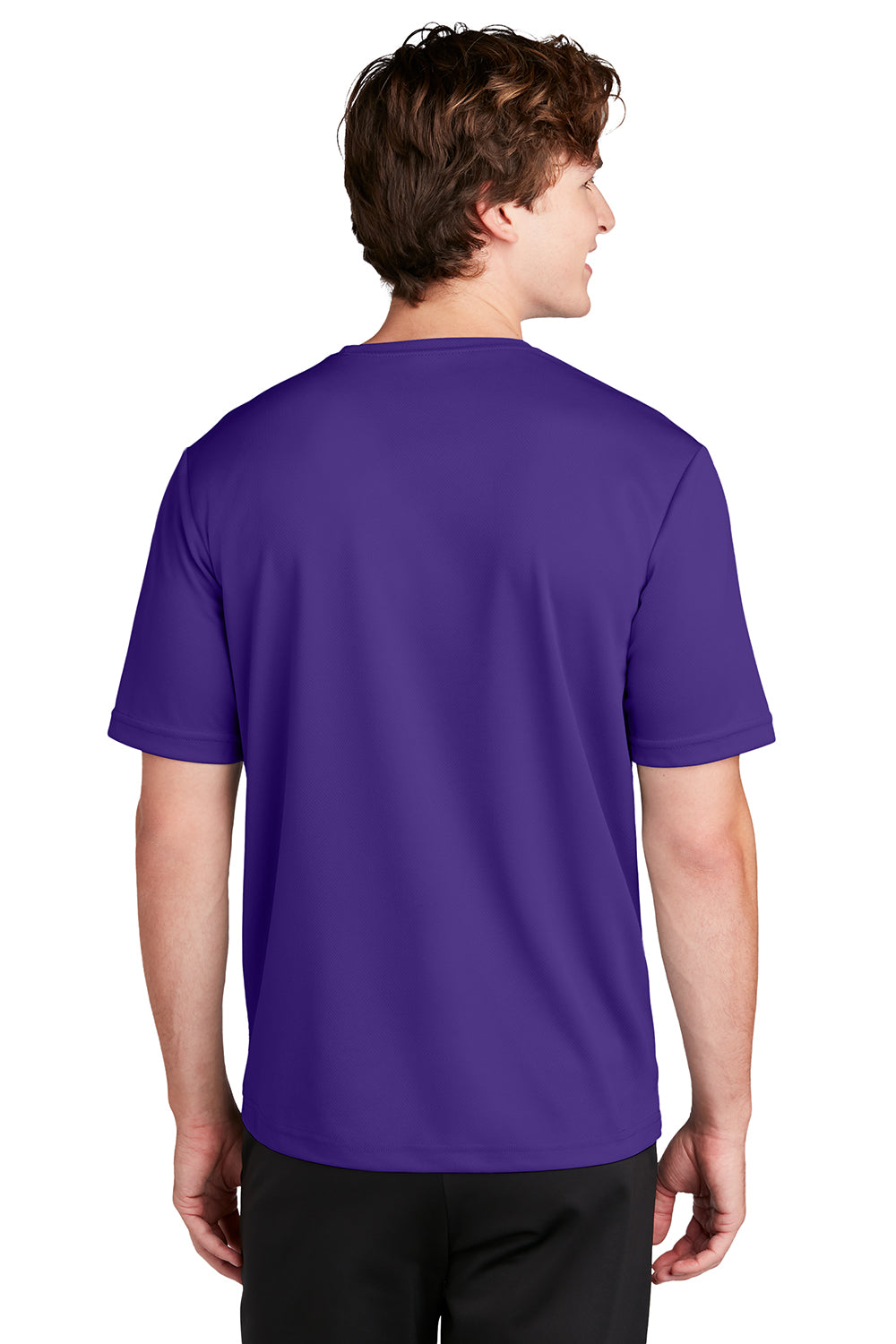 Sport-Tek ST340 Mens RacerMesh Moisture Wicking Short Sleeve Crewneck T-Shirt Purple Model Back