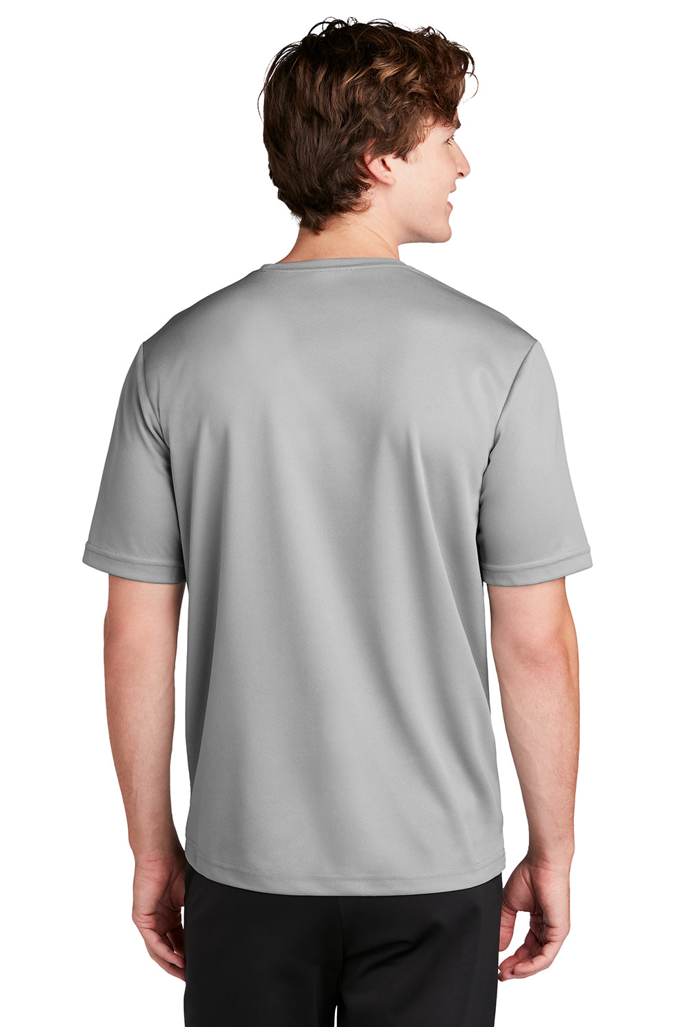 Sport-Tek ST340 Mens RacerMesh Moisture Wicking Short Sleeve Crewneck T-Shirt Silver Grey Model Back