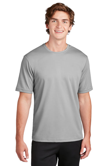 Sport-Tek ST340 Mens RacerMesh Moisture Wicking Short Sleeve Crewneck T-Shirt Silver Grey Model Front