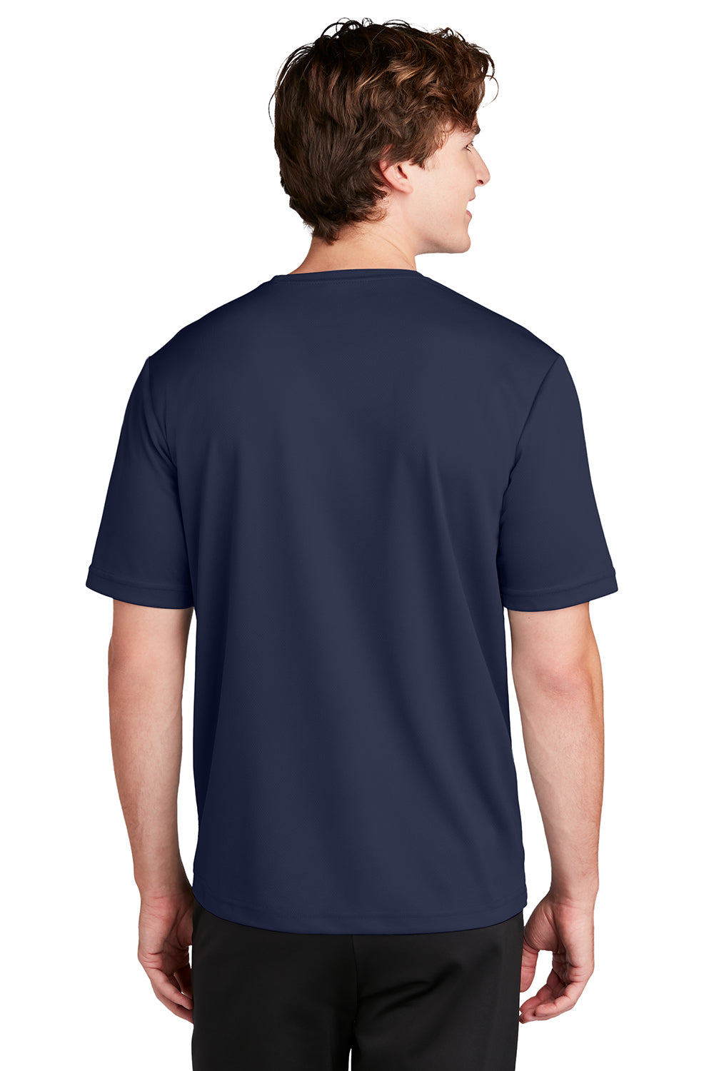 Sport-Tek ST340 Mens RacerMesh Moisture Wicking Short Sleeve Crewneck T-Shirt True Navy Blue Model Back