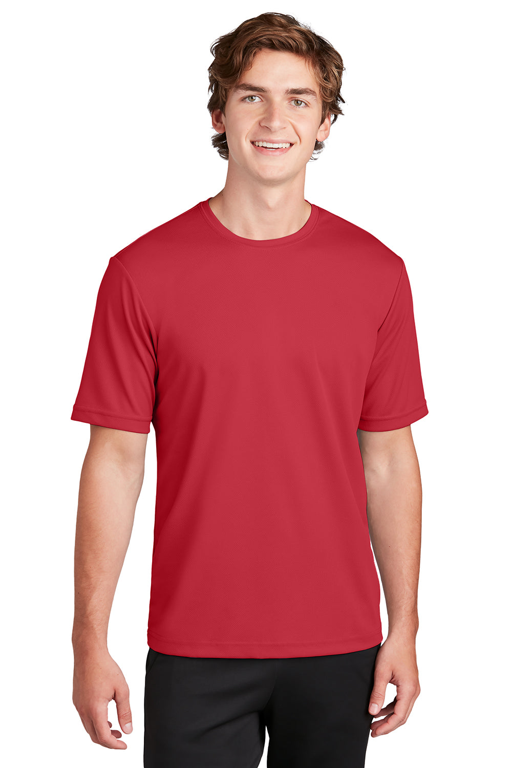 Sport-Tek ST340 Mens RacerMesh Moisture Wicking Short Sleeve Crewneck T-Shirt True Red Model Front