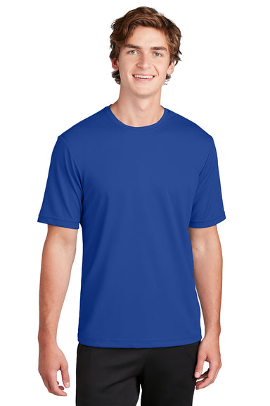 Sport-Tek ST340 Mens RacerMesh Moisture Wicking Short Sleeve Crewneck T-Shirt True Royal Blue Model Front