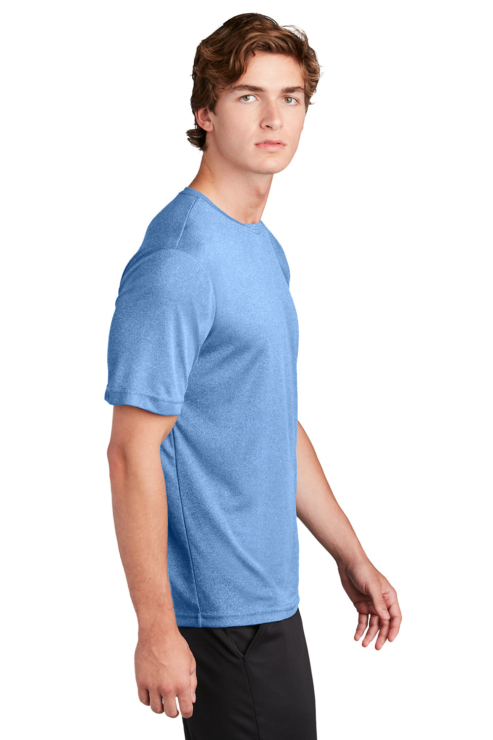 Sport-Tek ST340 Mens RacerMesh Moisture Wicking Short Sleeve Crewneck T-Shirt Heather True Royal Blue Model Side