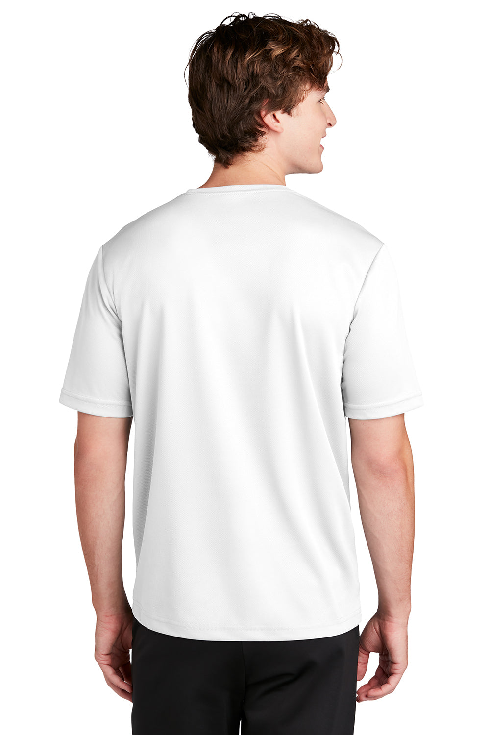 Sport-Tek ST340 Mens RacerMesh Moisture Wicking Short Sleeve Crewneck T-Shirt White Model Back