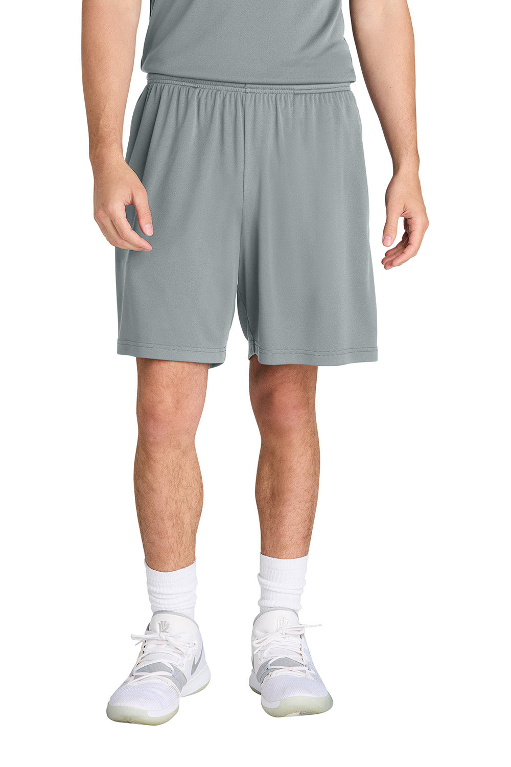 Sport-Tek ST349P Mens PosiCharge Competitor Athletic Shorts w/ Pockets Silver Grey Model Front