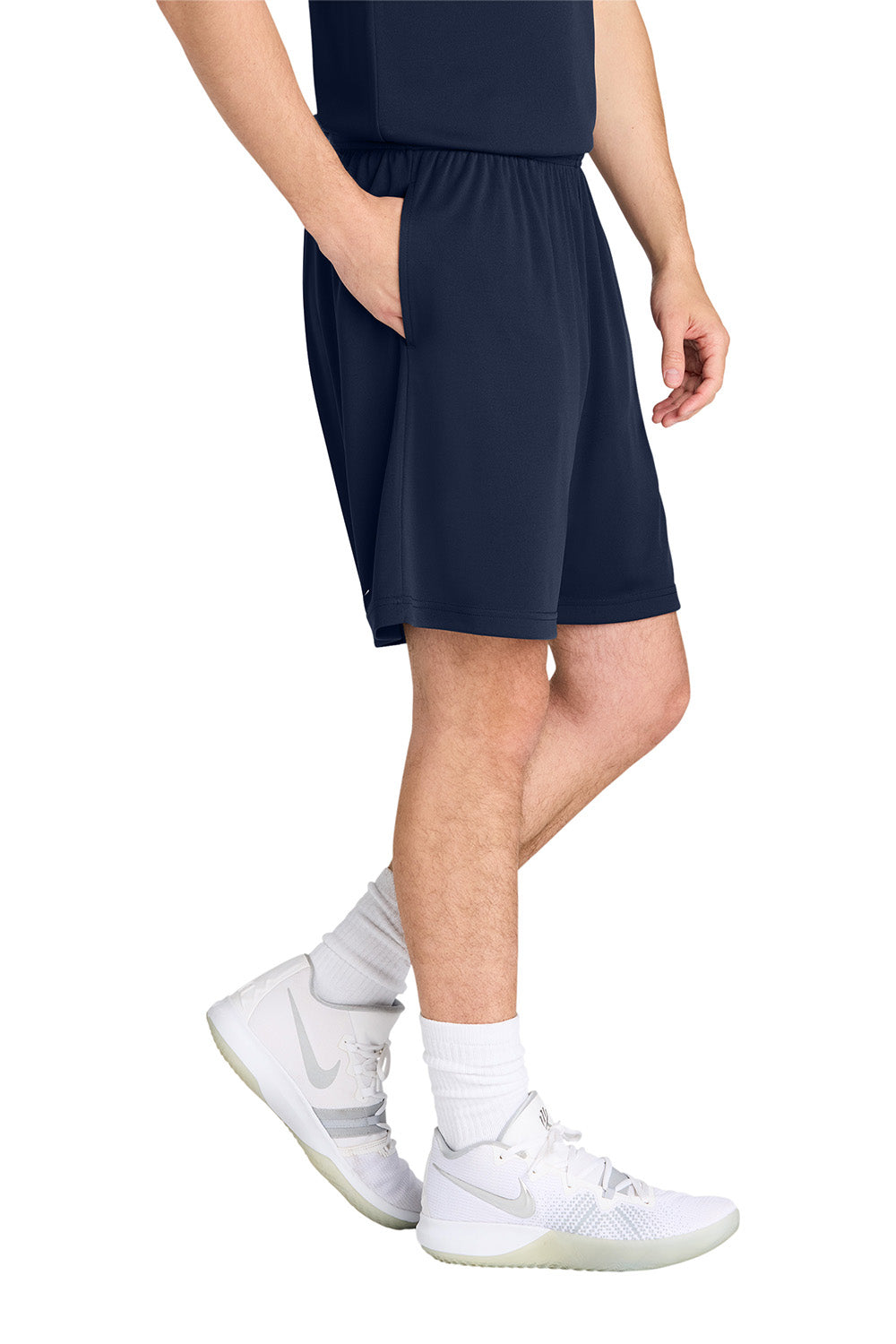 Sport-Tek ST349P Mens PosiCharge Competitor Athletic Shorts w/ Pockets True Navy Blue Model Side