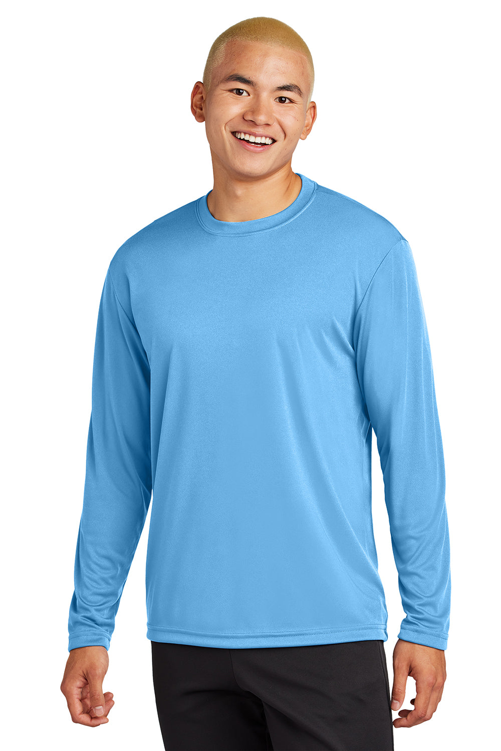 Sport-Tek ST350LS/TST350LS Mens Competitor Moisture Wicking Long Sleeve Crewneck T-Shirt Carolina Blue Model Front