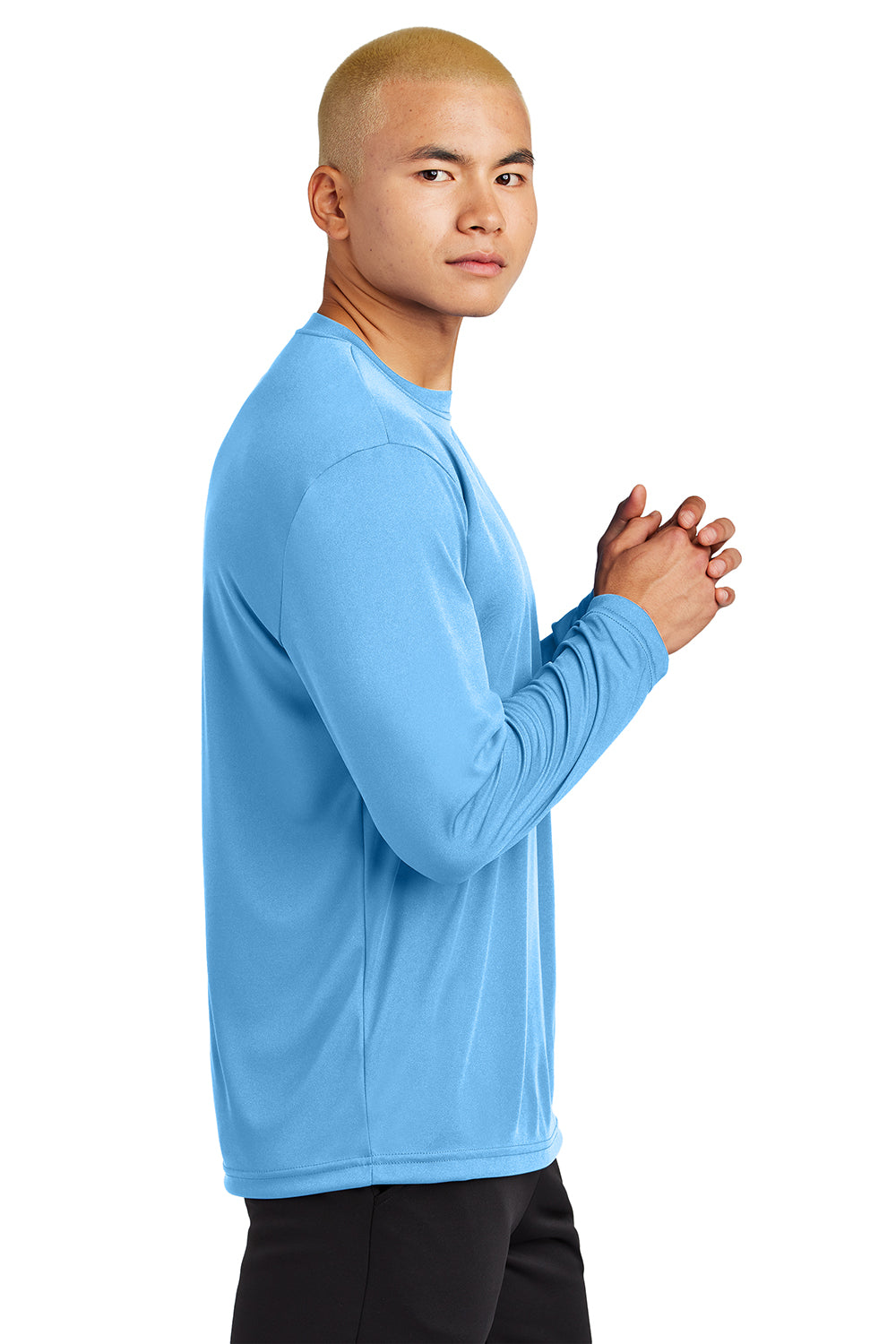 Sport-Tek ST350LS/TST350LS Mens Competitor Moisture Wicking Long Sleeve Crewneck T-Shirt Carolina Blue Model Side