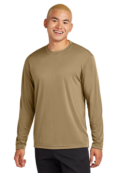 Sport-Tek ST350LS/TST350LS Mens Competitor Moisture Wicking Long Sleeve Crewneck T-Shirt Coyote Brown Model Front