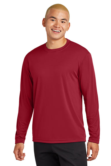 Sport-Tek ST350LS/TST350LS Mens Competitor Moisture Wicking Long Sleeve Crewneck T-Shirt Deep Red Model Front