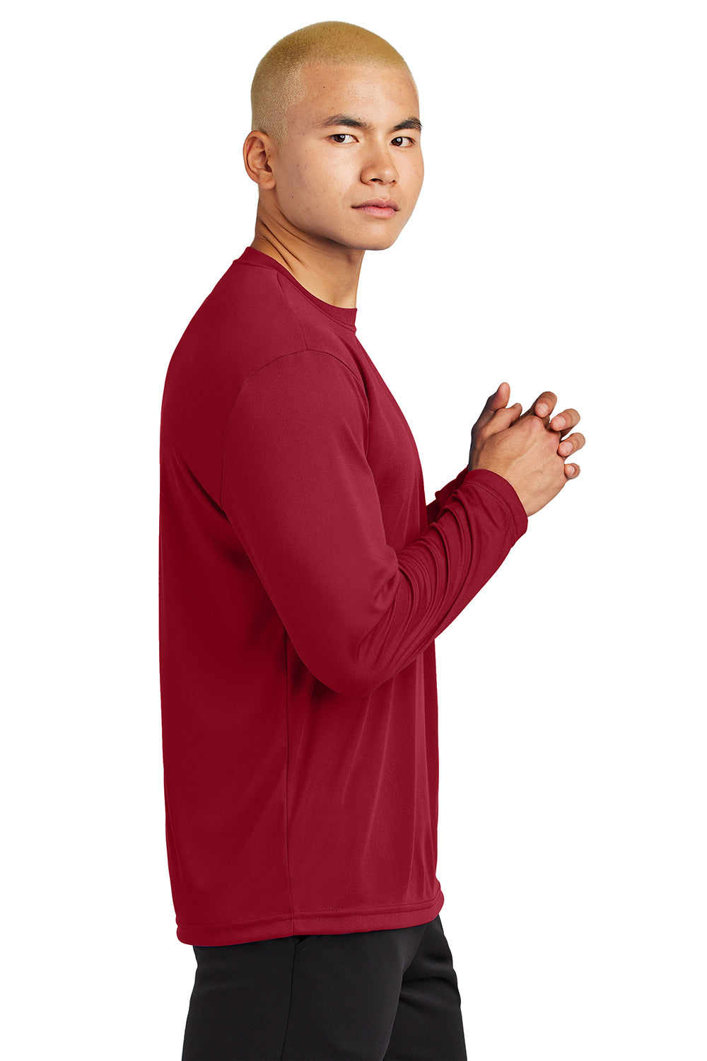 Sport-Tek ST350LS/TST350LS Mens Competitor Moisture Wicking Long Sleeve Crewneck T-Shirt Deep Red Model Side