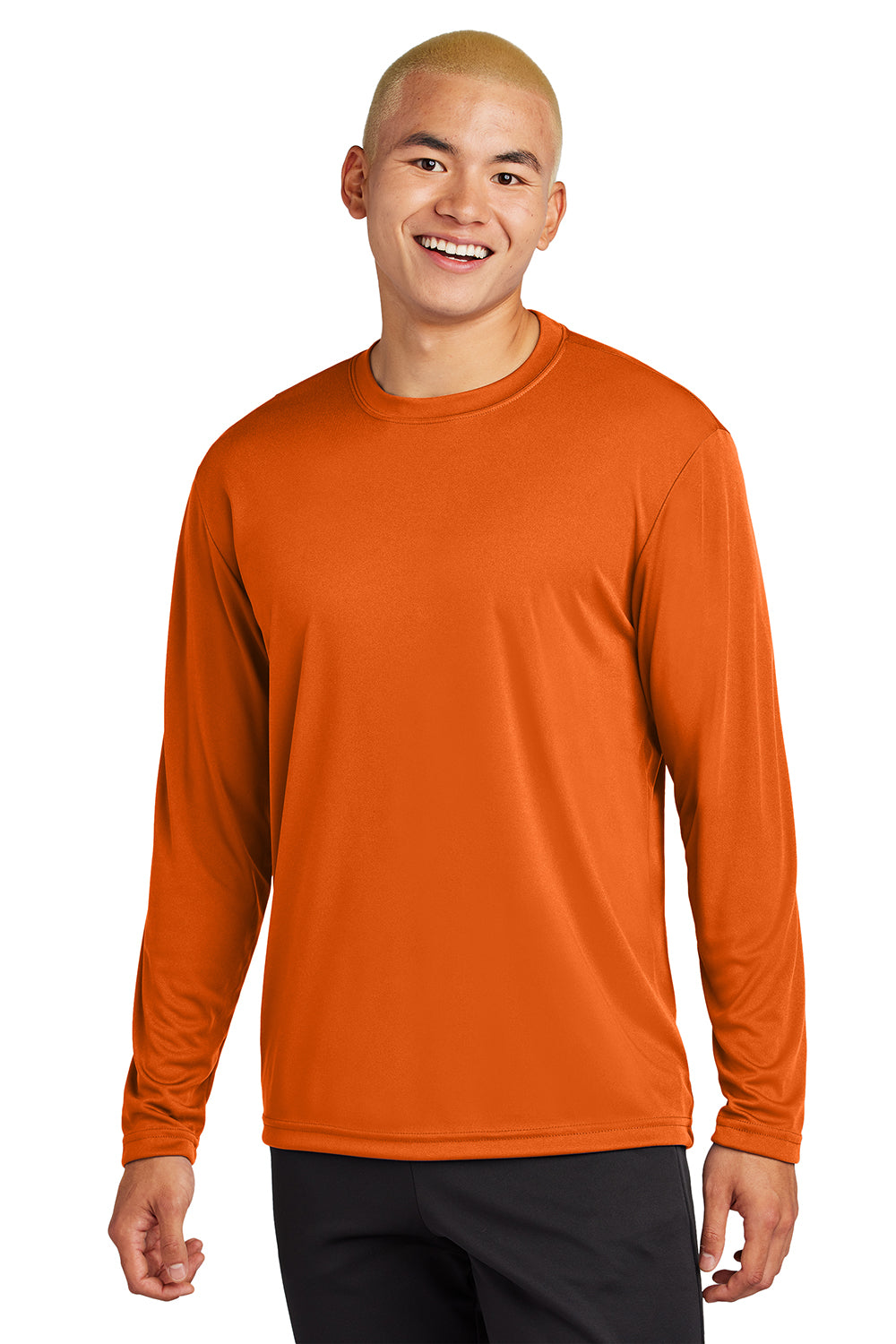 Sport-Tek ST350LS/TST350LS Mens Competitor Moisture Wicking Long Sleeve Crewneck T-Shirt Deep Orange Model Front