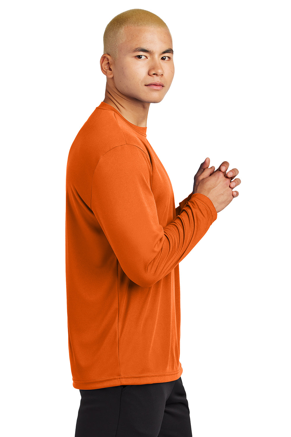 Sport-Tek ST350LS/TST350LS Mens Competitor Moisture Wicking Long Sleeve Crewneck T-Shirt Deep Orange Model Side