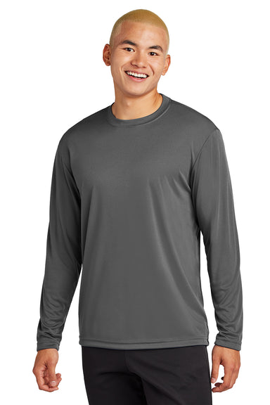 Sport-Tek ST350LS/TST350LS Mens Competitor Moisture Wicking Long Sleeve Crewneck T-Shirt Iron Grey Model Front