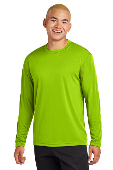 Sport-Tek ST350LS/TST350LS Mens Competitor Moisture Wicking Long Sleeve Crewneck T-Shirt Lime Shock Green Model Front