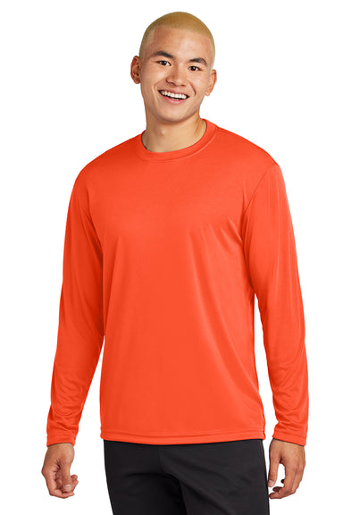 Sport-Tek ST350LS/TST350LS Mens Competitor Moisture Wicking Long Sleeve Crewneck T-Shirt Neon Orange Model Front