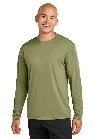 Sport-Tek ST350LS/TST350LS Mens Competitor Moisture Wicking Long Sleeve Crewneck T-Shirt Olive Drab Green Model Front