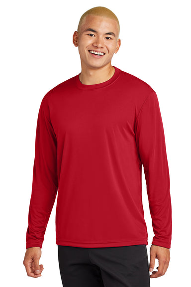 Sport-Tek ST350LS/TST350LS Mens Competitor Moisture Wicking Long Sleeve Crewneck T-Shirt True Red Model Front